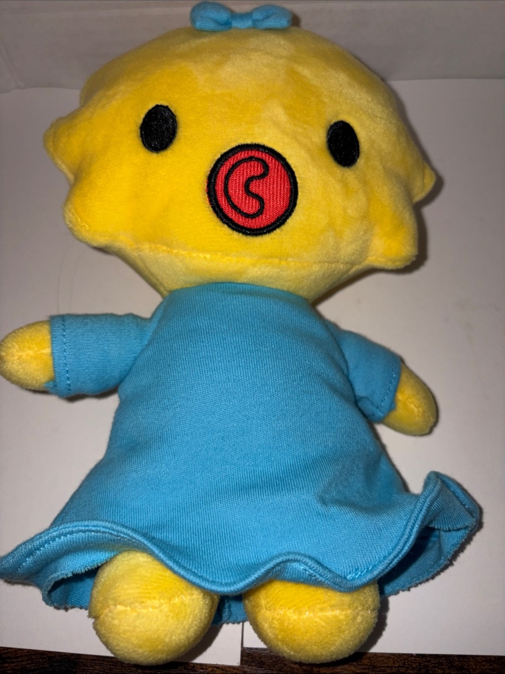 Plush Maggie Simpson Yellow Baby Doll in Blue Dress - Soft Kids Toy